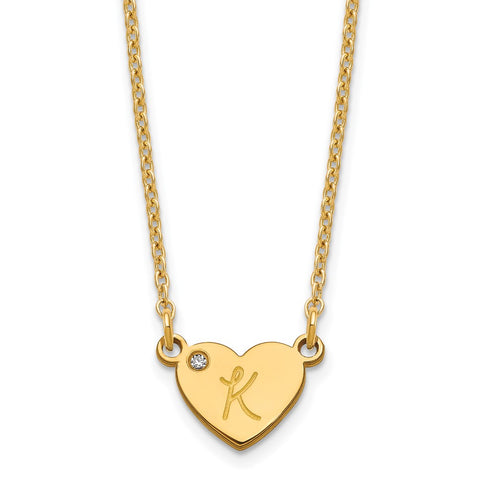 Sterling Silver/Gold-plated Initial Heart with Diamond Necklace-WBC-XNA1376GP