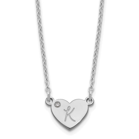 Sterling Silver/Rhodium Initial Heart with Diamond Necklace-WBC-XNA1376SS