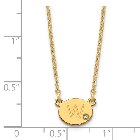 Sterling Silver/Gold-plated Oval with Diamond Necklace-WBC-XNA1377GP