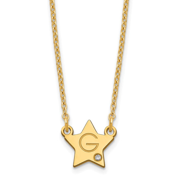 Sterling Silver/Gold-plated Initial Star with Diamond Necklace-WBC-XNA1379GP