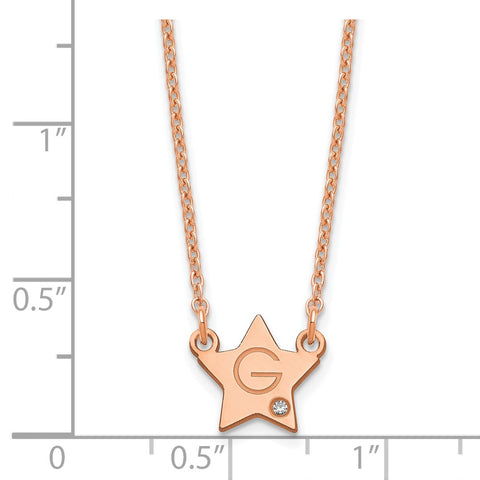 Sterling Silver/Rose-plated Initial Star with Diamond Necklace-WBC-XNA1379RP