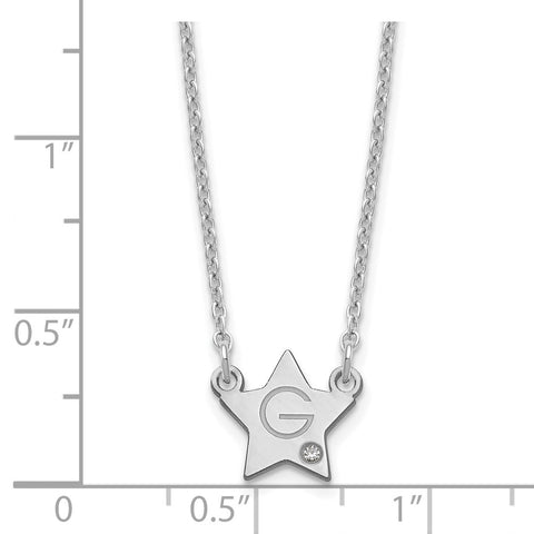 Sterling Silver/Rhodium-plated Initial Star with Diamond Necklace-WBC-XNA1379SS