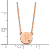Sterling Silver/Rose-plated Initial Circle with Diamond Necklace-WBC-XNA1380RP