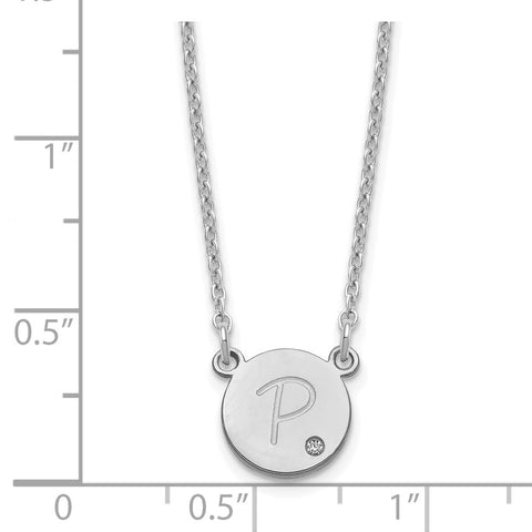 Sterling Silver/Rhodium-plated Initial Circle with Diamond Necklace-WBC-XNA1380SS
