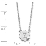 Sterling Silver/Rhodium-plated Initial Flower with Diamond Necklace-WBC-XNA1381SS