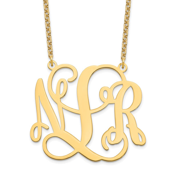 Sterling Silver/Gold-plated Large Polished Cut Out Monogram Necklace-WBC-XNA502GP