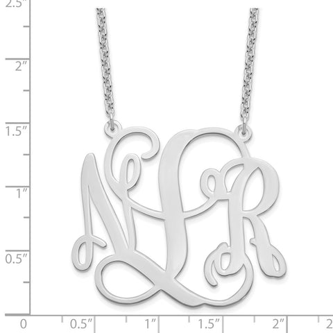 Sterling Silver/Rhodium-plated Large Polished Cut Out Monogram Necklace-WBC-XNA502SS