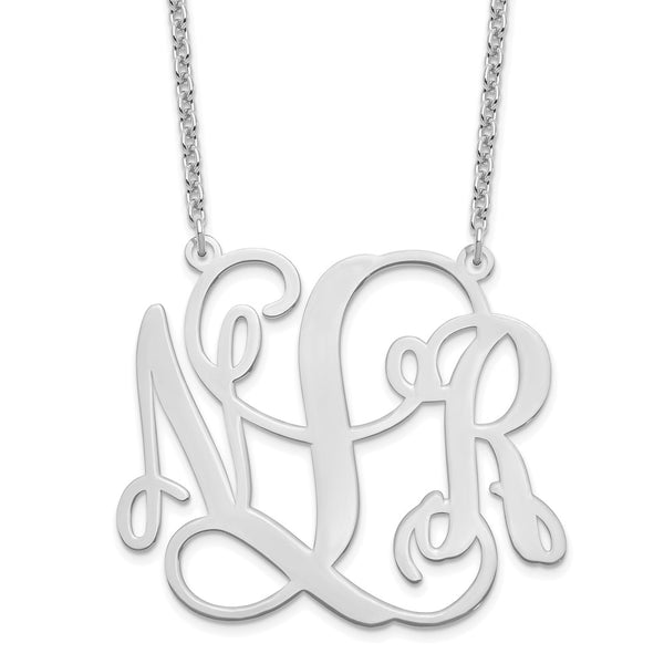 Sterling Silver/Rhodium-plated Large Polished Cut Out Monogram Necklace-WBC-XNA502SS