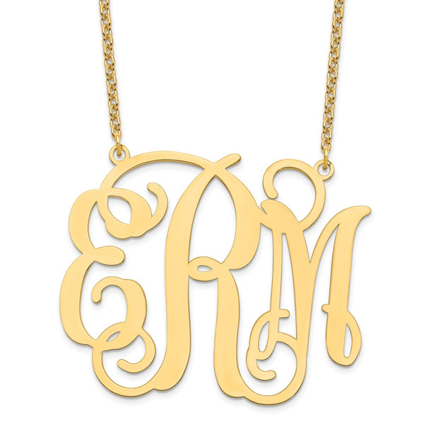 Sterling Silver/Gold-plated Polished Cut Out Monogram Necklace-WBC-XNA503GP