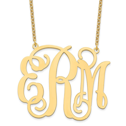 Sterling Silver/Gold-plated Polished Cut Out Monogram Necklace-WBC-XNA503GP