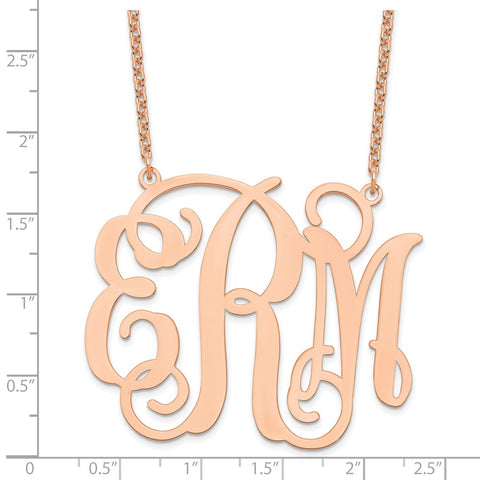 Sterling Silver/Rose-pltd Extra Large Polished Cut Out Monogram Necklace-WBC-XNA503RP