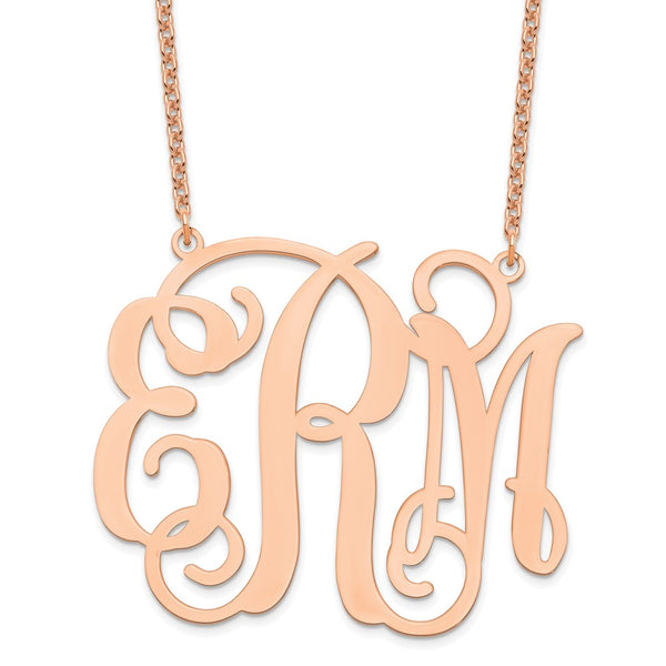 Sterling Silver/Rose-pltd Extra Large Polished Cut Out Monogram Necklace-WBC-XNA503RP