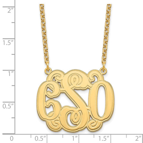 SS/Gold-plated Medium Polished Etched Outline Monogram Necklace-WBC-XNA540GP