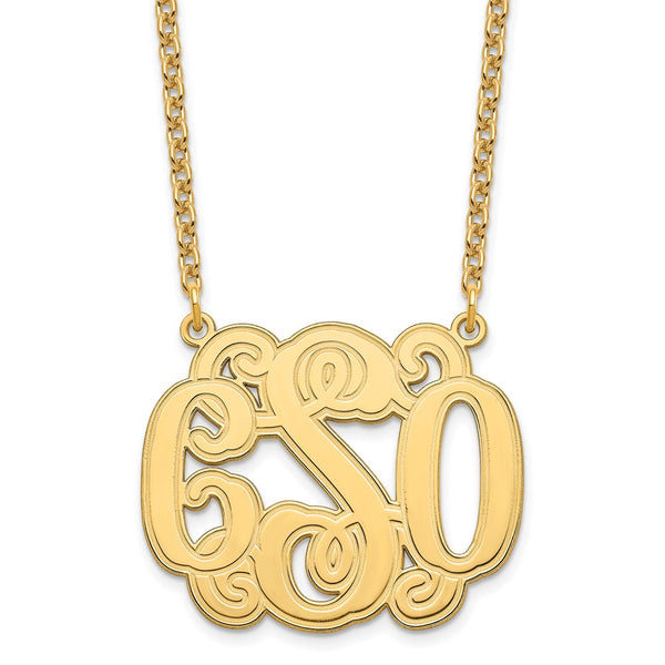 SS/Gold-plated Medium Polished Etched Outline Monogram Necklace-WBC-XNA540GP