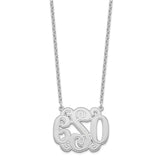 SS/Rhodium-plated Medium Etched Outline Monogram Necklace-WBC-XNA540SS