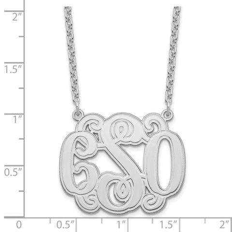 SS/Rhodium-plated Medium Etched Outline Monogram Necklace-WBC-XNA540SS