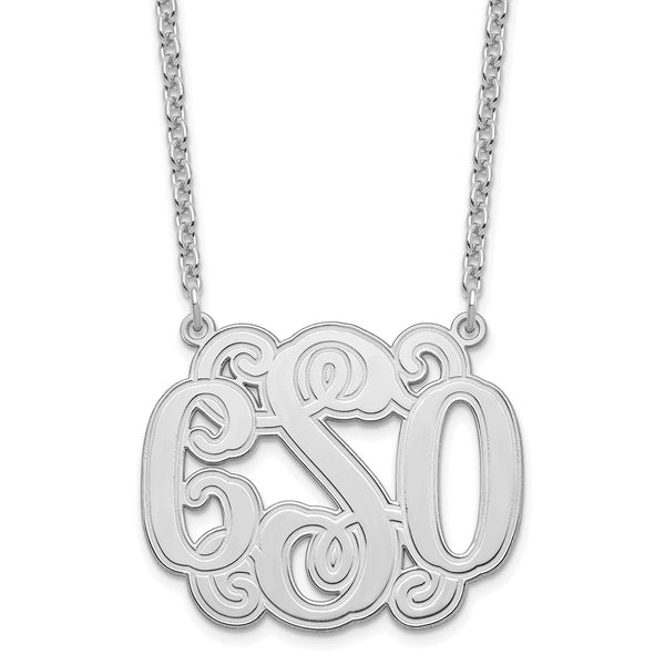 SS/Rhodium-plated Medium Etched Outline Monogram Necklace-WBC-XNA540SS