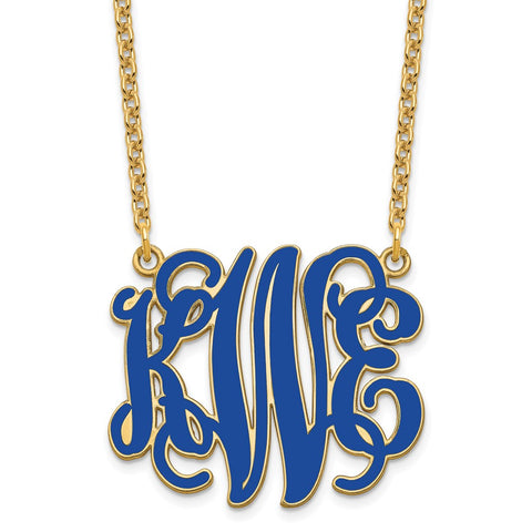 Sterling Silver/Gold-plated Large Epoxied Monogram Necklace-WBC-XNA545GP