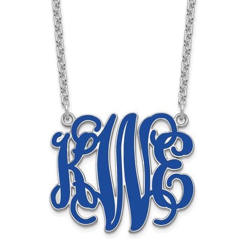 Sterling Silver/Rhodium-plated Large Epoxied Monogram Necklace-WBC-XNA545SS