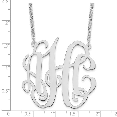 Sterling Silver/Rhodium-plated Large Polished Monogram Necklace-WBC-XNA549SS