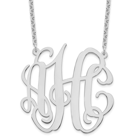 Sterling Silver/Rhodium-plated Large Polished Monogram Necklace-WBC-XNA549SS