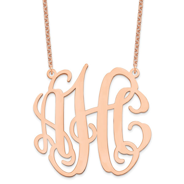 Sterling Silver/Rose-plated Extra Large Monogram Necklace-WBC-XNA550RP