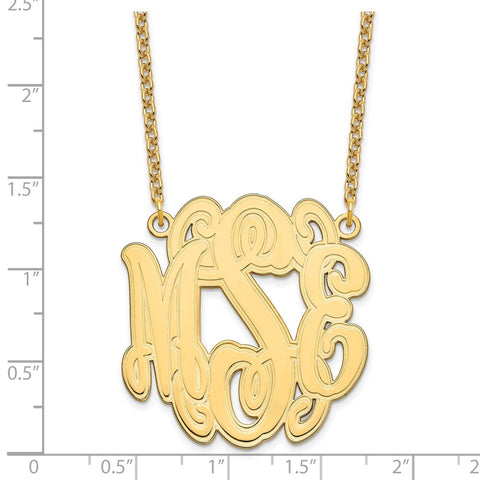 Sterling Silver/Gold-plated Circular Etched Outline Monogram Necklace-WBC-XNA551GP