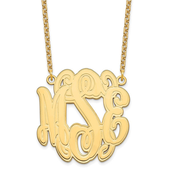 Sterling Silver/Gold-plated Circular Etched Outline Monogram Necklace-WBC-XNA551GP