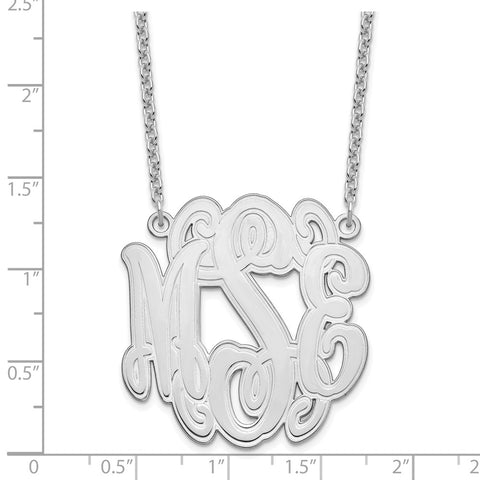 SS/Rhodium-plated Circular Etched Outline Monogram Necklace-WBC-XNA551SS