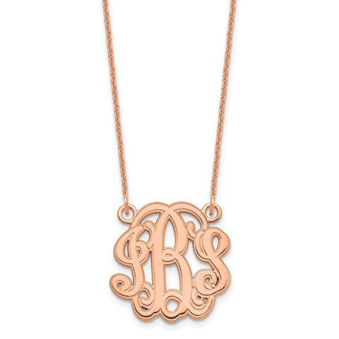 14K Rose Gold Polished Etched Outline Monogram Necklace-WBC-XNA552R