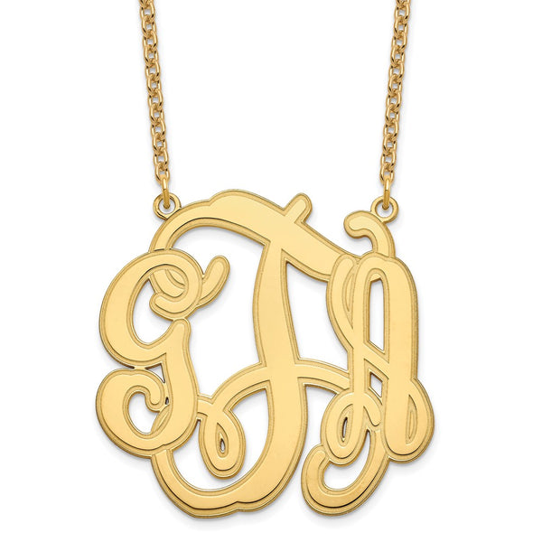 Sterling Silver/Gold-plated Circular Etched Monogram Necklace-WBC-XNA554GP