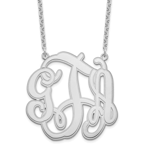 Sterling Silver/Rhodium-plated Circular Etched Monogram Necklace-WBC-XNA554SS