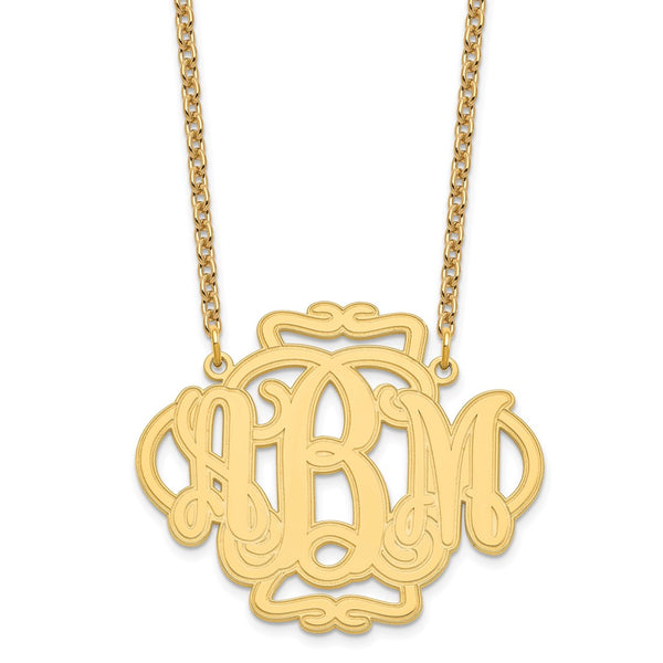 Sterling Silver/Gold-plated Scroll Monogram Necklace-WBC-XNA556GP