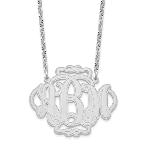 Sterling Silver/Rhodium-plated Scroll Monogram Necklace-WBC-XNA556SS