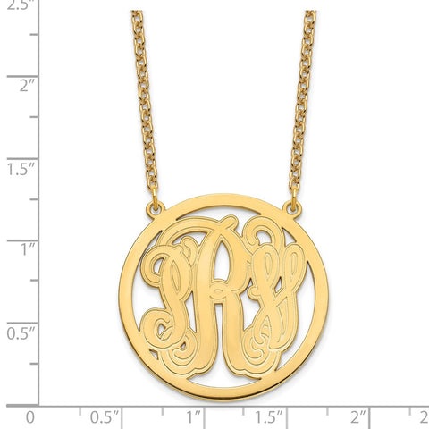 Sterling Silver/Gold-plated Large Etched Monogram Circle Necklace-WBC-XNA565GP