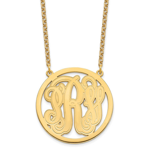 Sterling Silver/Gold-plated Large Etched Monogram Circle Necklace-WBC-XNA565GP