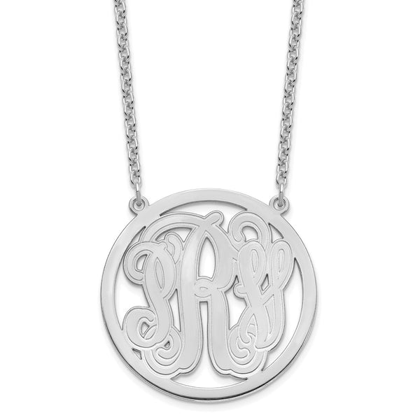 Sterling silver/Rhodium-plated Large Etched Monogram Circle Necklace-WBC-XNA565SS