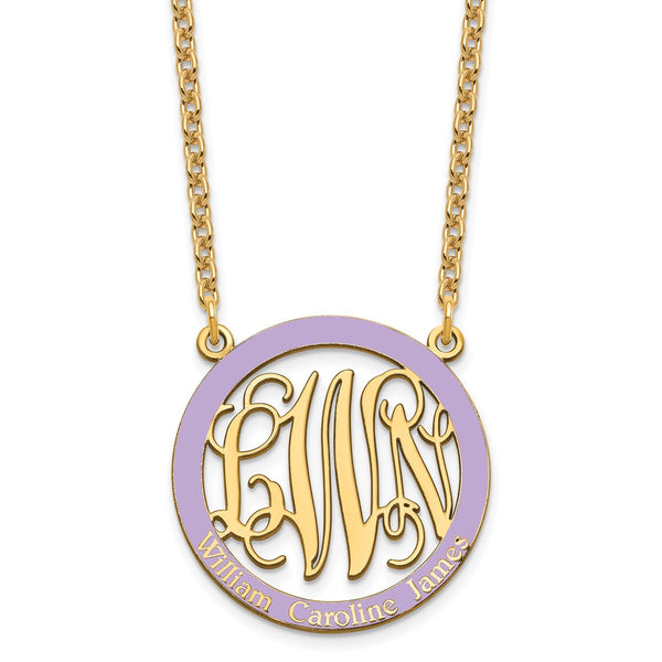 Sterling Silver/Gold-plated Small Epoxied Family Monogram Necklace-WBC-XNA571GP