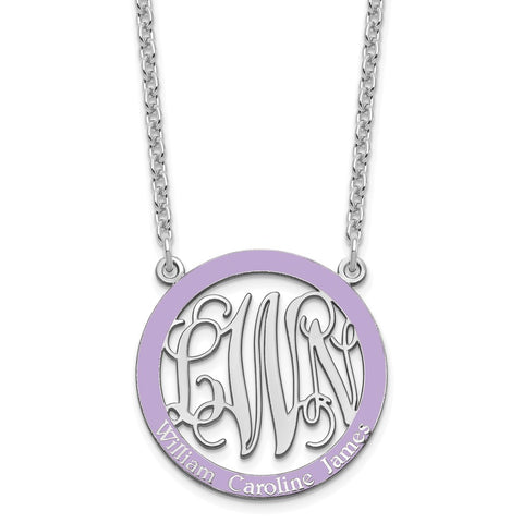Sterling Silver/Rhodium-plated Small Epoxied Family Monogram Necklace-WBC-XNA571SS