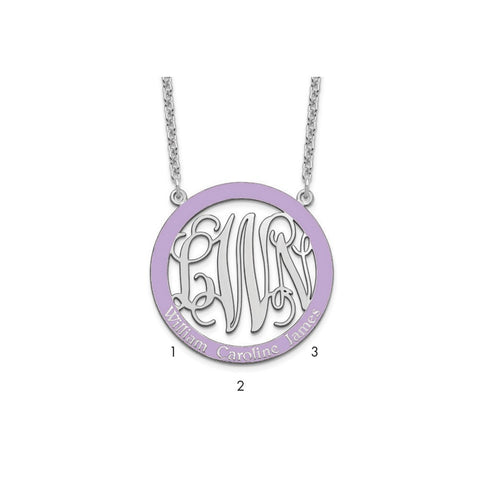 Sterling Silver/Rhodium-plated Large Epoxied Family Monogram Necklace-WBC-XNA572SS