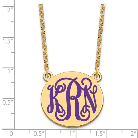 SS/Gold-plated Medium Polished Epoxied Letter Circle Monogram Necklace-WBC-XNA584GP