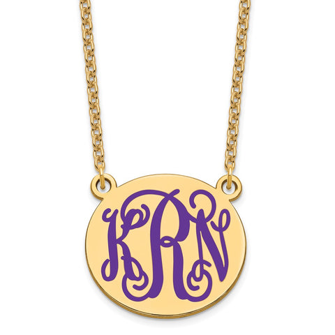 SS/Gold-plated Medium Polished Epoxied Letter Circle Monogram Necklace-WBC-XNA584GP