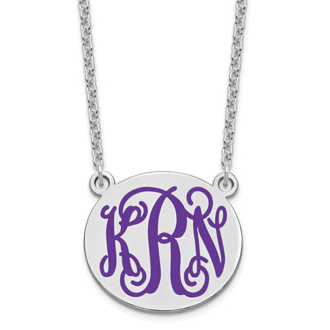 SS/Rhodium Medium Polished Epoxied Letter Circle Monogram Necklace-WBC-XNA584SS