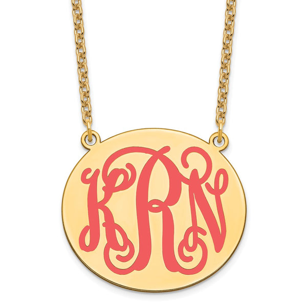 SS/Gold-plated Large Polished Epoxied Letter Circle Monogram Necklace-WBC-XNA585GP