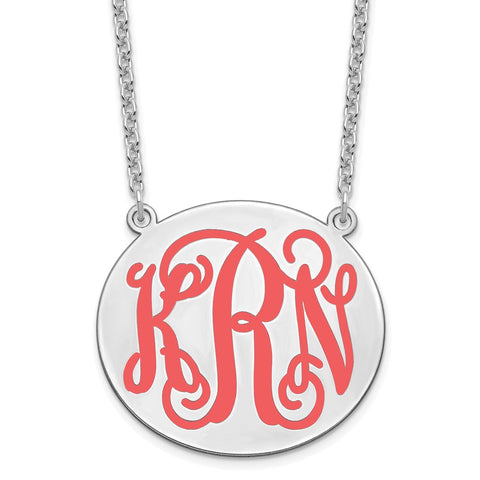 SS/Rhodium-pltd Large Polished Epoxied Letter Circle Monogram Necklace-WBC-XNA585SS