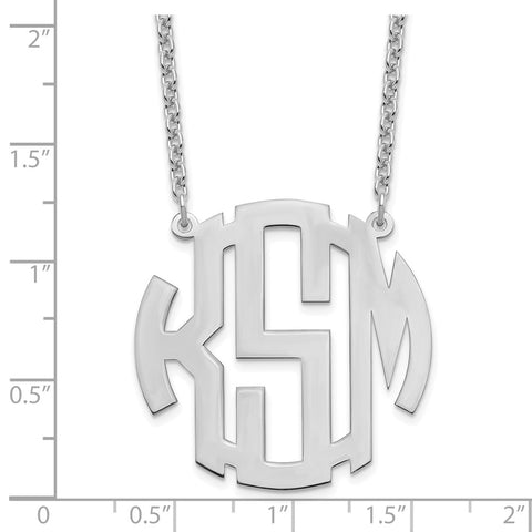 Sterling Silver/Rhod-pltd Medium Block Letter Circle Monogram Necklace-WBC-XNA589SS