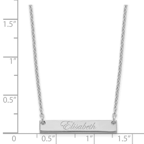 SS/Rhodium-plated Small Polished Edwardian Script Bar Necklace-WBC-XNA640SS
