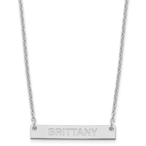 SS/Rhodium-pltd Small Polished Capitalized Arial Rounded Bar Necklace-WBC-XNA643SS