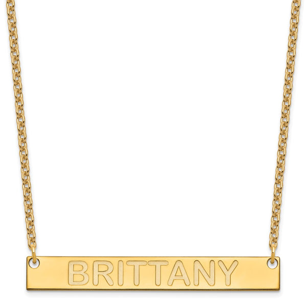 SS/Gold-plated Large Polished Capitalized Arial Rounded Bar Necklace-WBC-XNA645GP