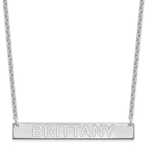 SS/Rhod-pltd Large Polished Capitalized Arial Rounded Bar Necklace-WBC-XNA645SS